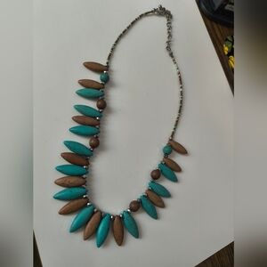 Faux Turquoise Brown Smooth Tear Drop Oval Necklace accent beads